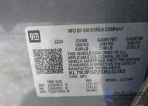 2025 Chevrolet Trailblazer Fwd Lt из США, поврежденный, VIN KL79MPSP2SB141493